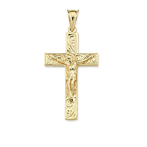 9ct Yellow Gold Embossed Square Crucifix Cross Pendant