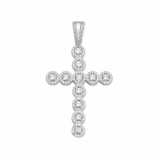 Sterling Silver 7x5 CZ Cluster Cross Pendant