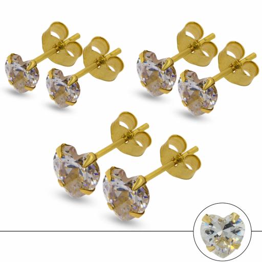 9CT GOLD HEART SHAPE WHITE CUBIC ZIRCONIA STUD EARRINGS