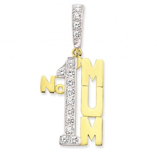 9ct Gold Cubic Zirconia No 1 Mum Pendant