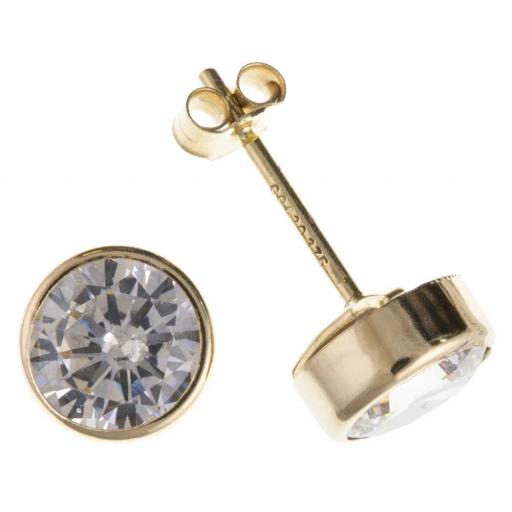 9ct Yellow Gold White CZ Stud Earrings 6mm Round