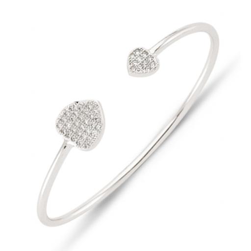 925 Sterling Silver Children's CZ Torque 10mm Big/Small Heart Bangle