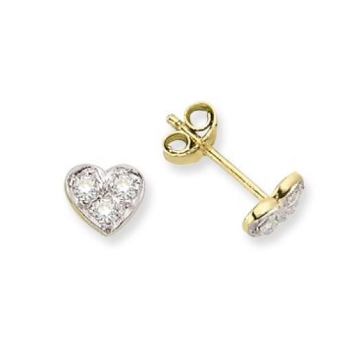 9ct Gold 3 Cubic Zirconia 6.5mm Heart Shape Stud Earring