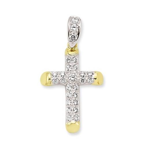 9ct Gold CZ Round Cross