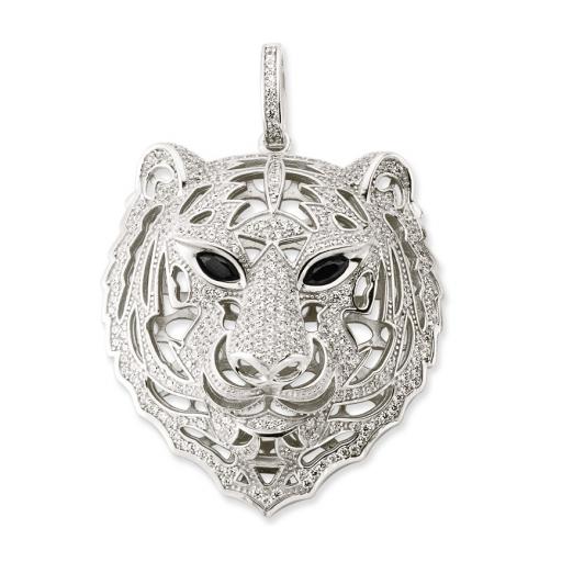 925 Sterling Silver White Tiger Cz Pendant