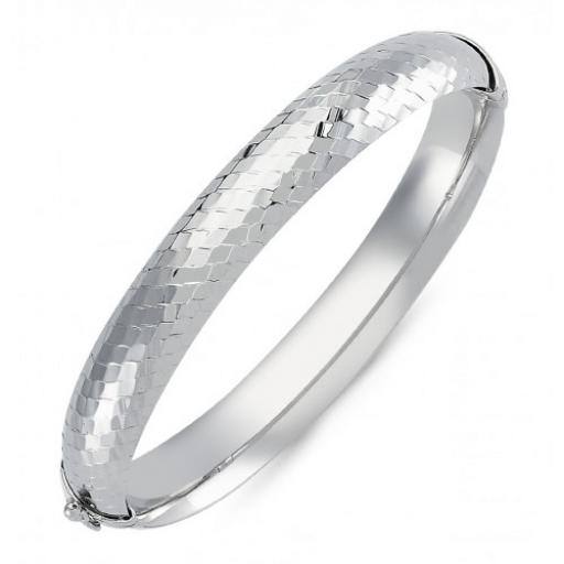 Sterling Silver Ladies D Shape Snake Skin Diamond Cut Hinged Bangle Gift Box