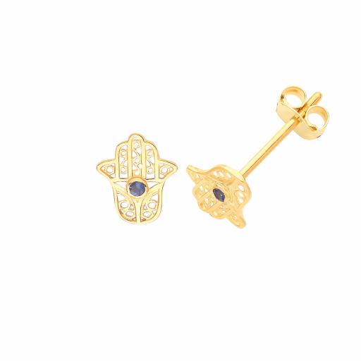 9ct Yellow Gold Sap Hamsa Stud Earrings