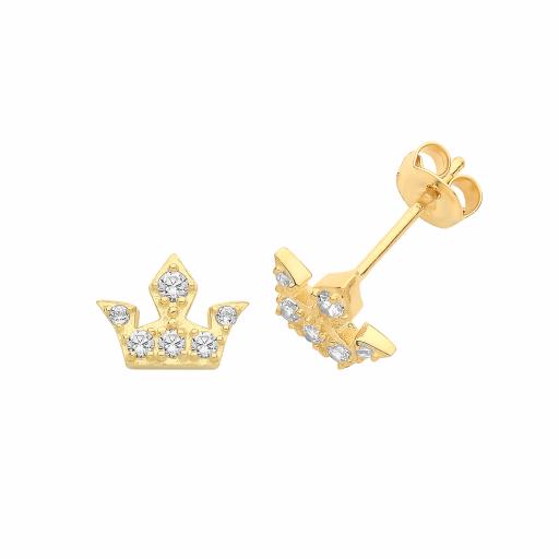 9ct Yellow Gold CZ Crown Stud Earrings