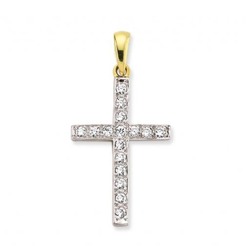 9ct Gold 30x20mm Cubic Zirconia Square Cross Pendant