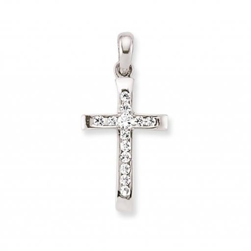 375 9ct White Gold Cubic Zirconia 23x13mm Square Crucifix Cross Pendant