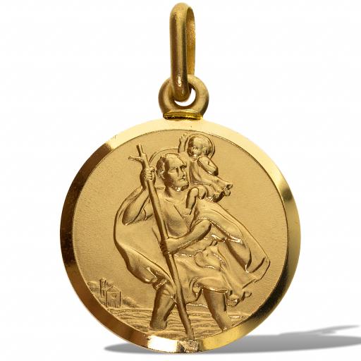 9ct Gold 16mm Round Satin Saint Christopher Pendant