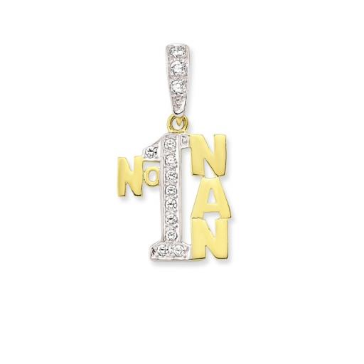 9ct Gold No1 Nan Gran Nanny Cz Cubic Zirconia Pendant Charm