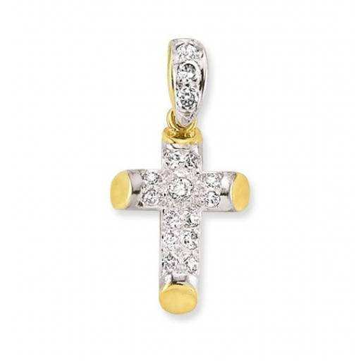 9ct Gold Cubic Zirconia Round Cross Pendant