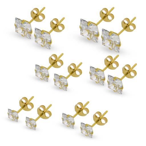 9CT GOLD SQUARE WHITE CUBIC ZIRCONIA STUD EARRINGS