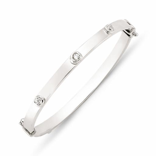 Sterling Silver Childs 3 Rub Over Cubic Zirconia Eternity Love Bangle Gift Box