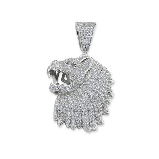 925 Sterling Silver Cubic Zirconia Lions Head Big Cat Pendant