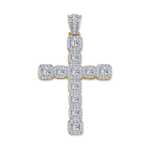 9ct Gold Cubic Zirconia Cluster Flat Cross Pendant