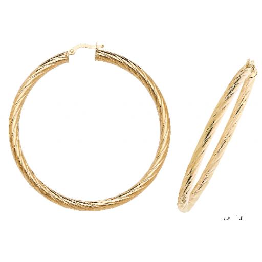 thumbnail image 2 of 9ct Gold 38mm Twist Square Tube Hoop Earrings | Round Creole Sleepers | Made In Italy 2 of 3