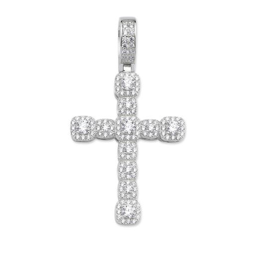 Sterling Silver CZ Cluster Cross Pendant