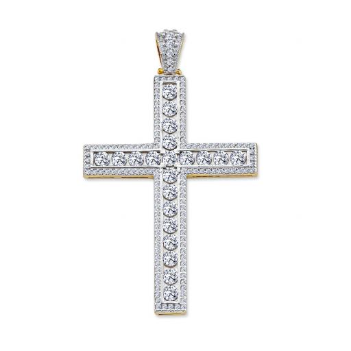 9ct Gold Cubic Zirconia Flat Cross Pendant