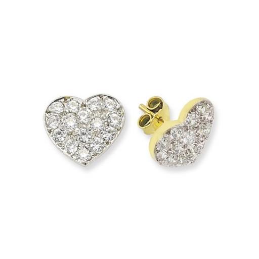 9ct Gold Cubic Zirconia 12mm Pave Heart Shape Stud Earrings