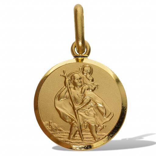 375 9ct Gold 12mm Round Satin Saint Christopher Pendant