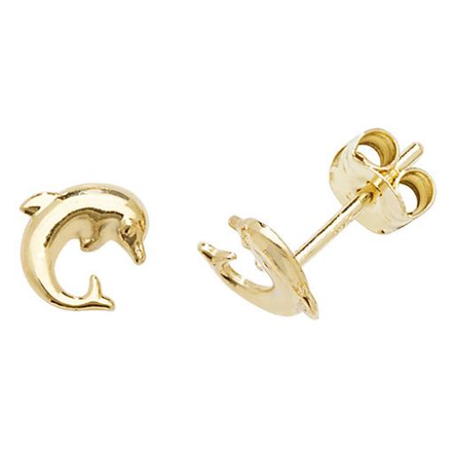 9ct Yellow Gold Dolphin Stud Earrings