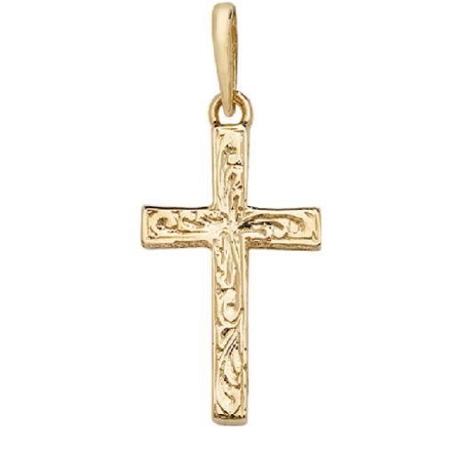 9ct Yellow Gold Embossed Square Cross Pendant