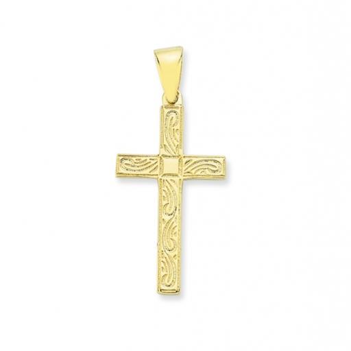 9ct Yellow Gold Embossed Square Cross Pendant