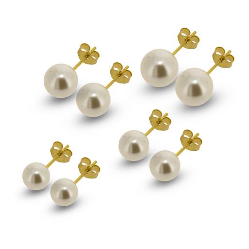 9ct Gold 4 5 6 7 8mm Round Simulated Pearl Ball Stud Earrings