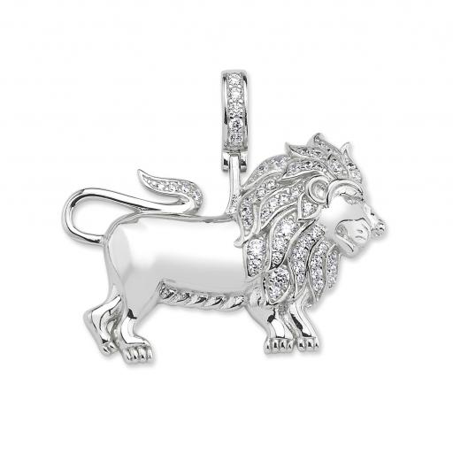 925 Sterling Silver Cubic Zirconia Lion Big Cat Pendant