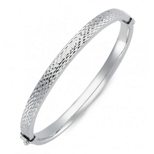 Sterling Silver Ladies D Shape Diamond Cut Hinged Bangle Gift Box