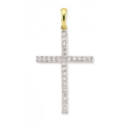 9ct Gold 45x30mm Cubic Zirconia Square Cross Pendant