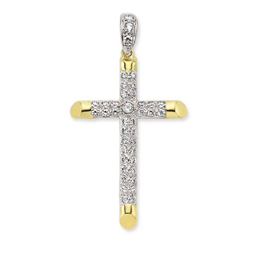 9ct Gold Cubic Zirconia Round Cross Pendant