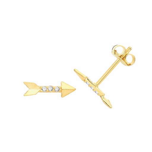 9ct Yellow Gold CZ Arrow Stud Earrings