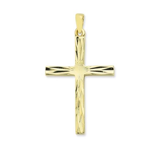 9ct Yellow Gold Diamond Cut Square Cross Pendant