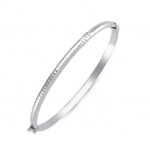 Sterling Silver Ladies D Shape Diamond Cut Hinged Bangle Gift Box