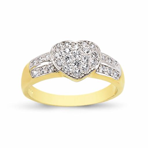 9ct Yellow Gold Ladies CZ Heart Ring