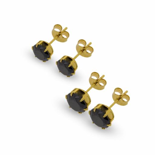 9CT GOLD ROUND BLACK CUBIC ZIRCONIA STUD EARRINGS