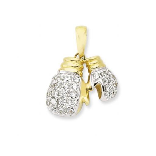 375 9ct Gold Cz Boxing Gloves Cubic Zirconia Pendant Medallion