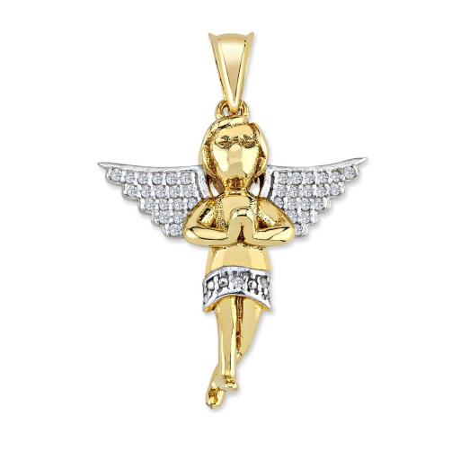 375 9ct Gold Cubic Zirconia Winged Cherub Angel Praying Hands Pendant