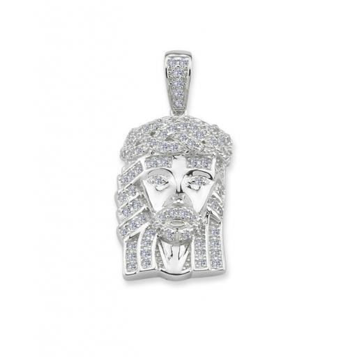 Sterling Silver CZ Small Face Jesus Pendant