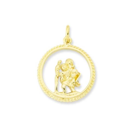 9ct Gold Twisted Wire Round Cut Out St Christopher Pendant