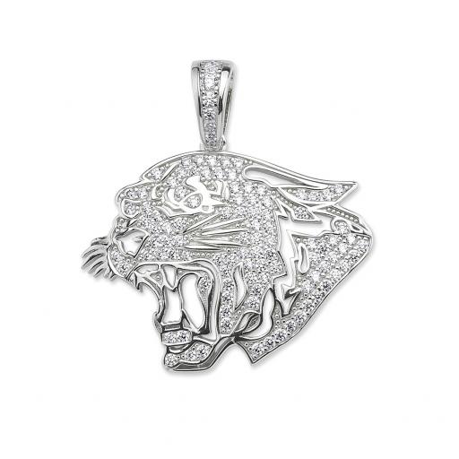 925 Sterling Silver Cubic Zirconia Tigers Head Big Cat Pendant