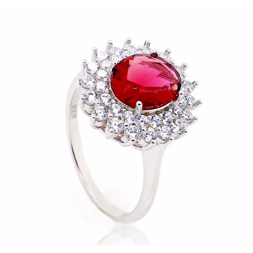 Sterling Silver Oval Ruby Red Ring