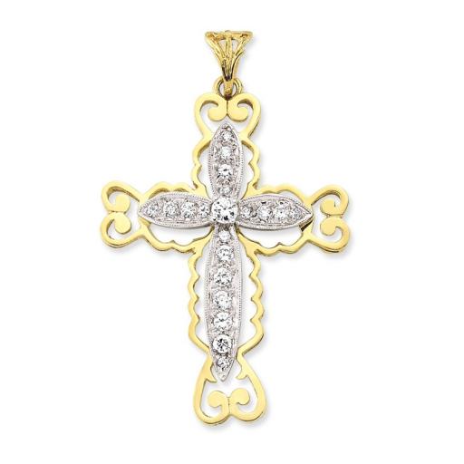 9ct Gold Flared Filligre Crucifix Cross Pendant