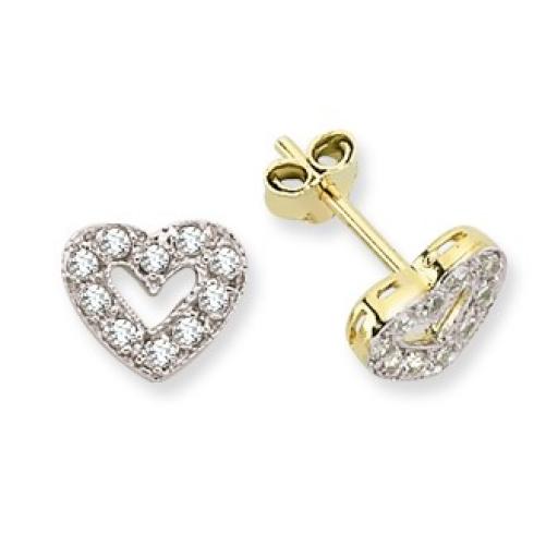 9ct Yellow Gold Cubic Zirconia 8mm Cut Out Heart Shape Stud Earrings