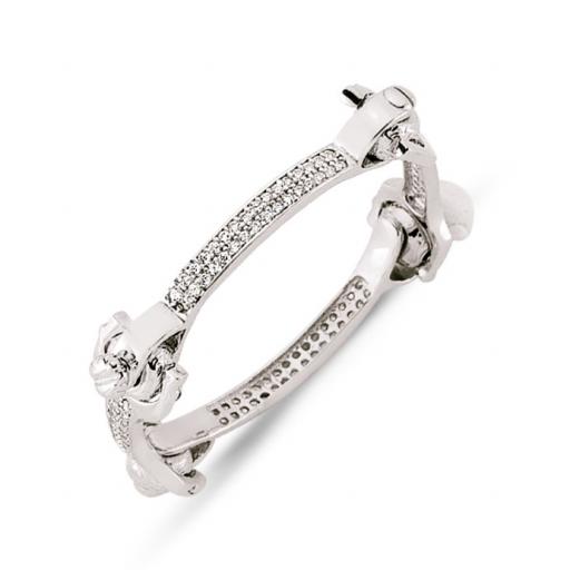 9ct White Gold Childrens Cubic Zirconia Cz 4 Piece Stirrup Bangle