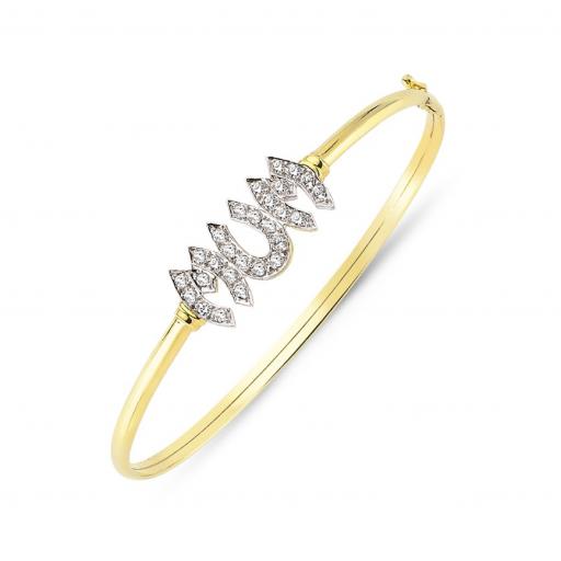 9ct Gold Cz Mum Bangle/Mothers Day Gift Box