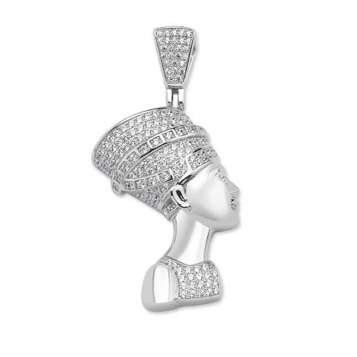 925 Sterling Silver Cubic Zirconia Nefertiti Egyptian Queen Pendant